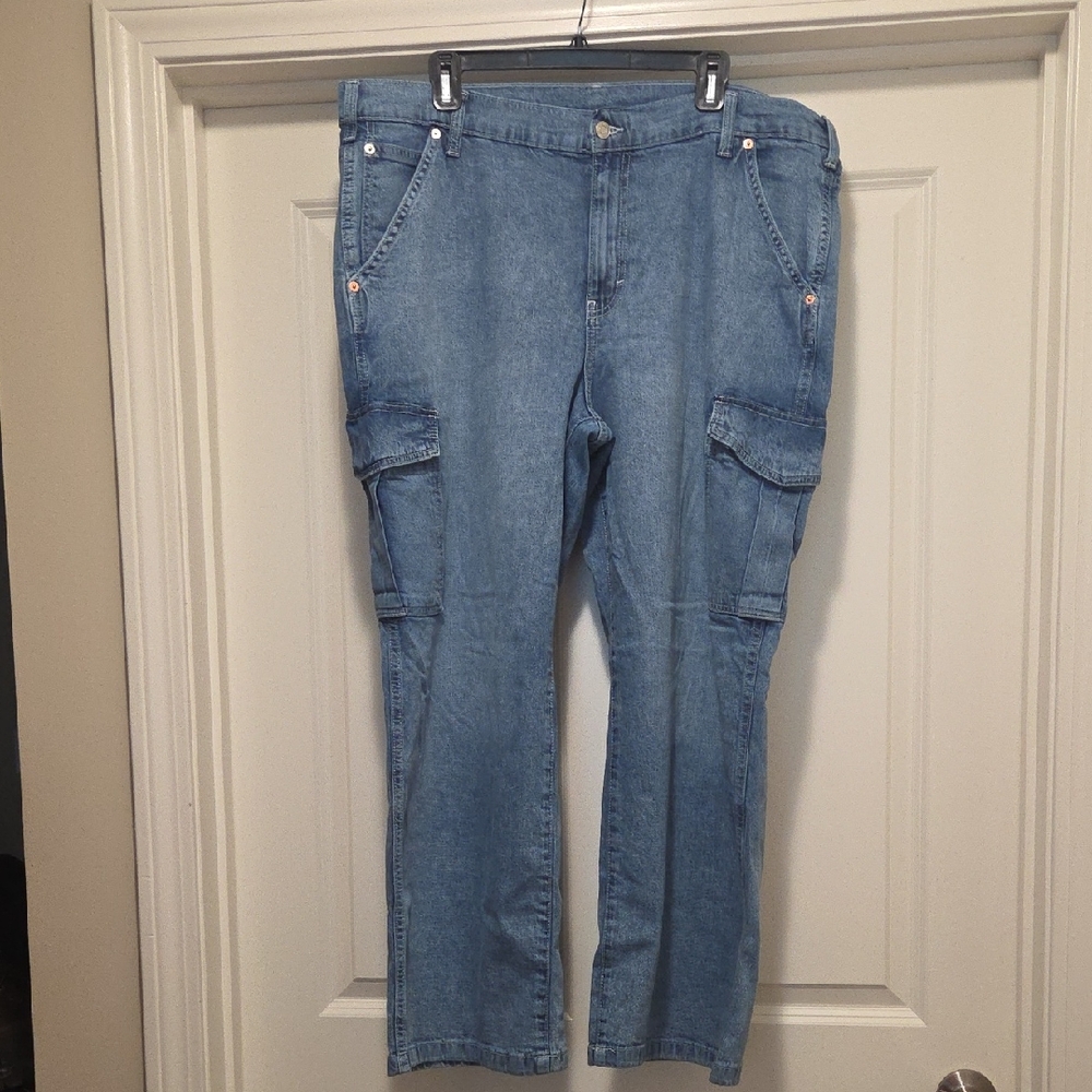 GAP 90s Loose Mid Rise Cargo Jeans size 16/33 Short Inseam